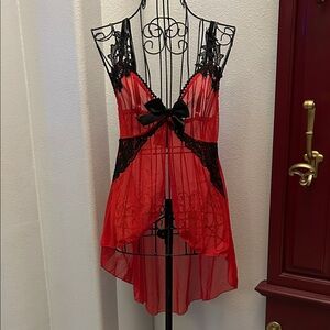 Leg Avenue Red and Black Lace Chemise